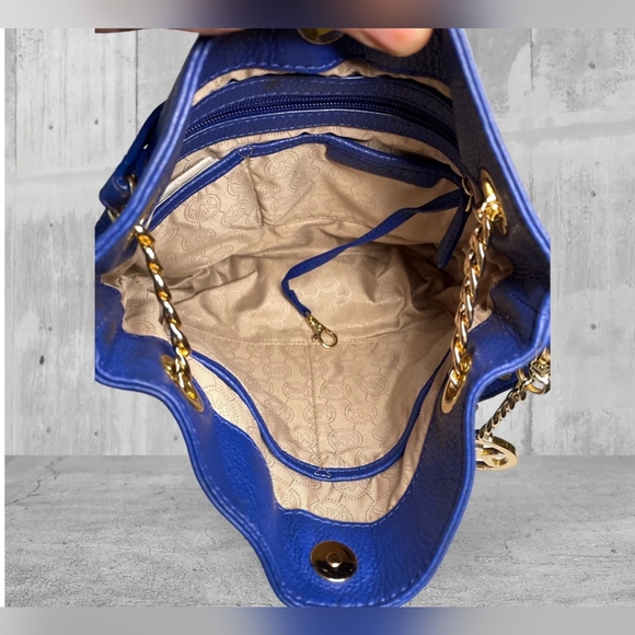 MICHAEL KORS BLUE BLUE OH HOW I LOVE BLUE! GOLD CHAIN HANDBAG SATCHEL TOTE NWOT! - Picture 4 of 4